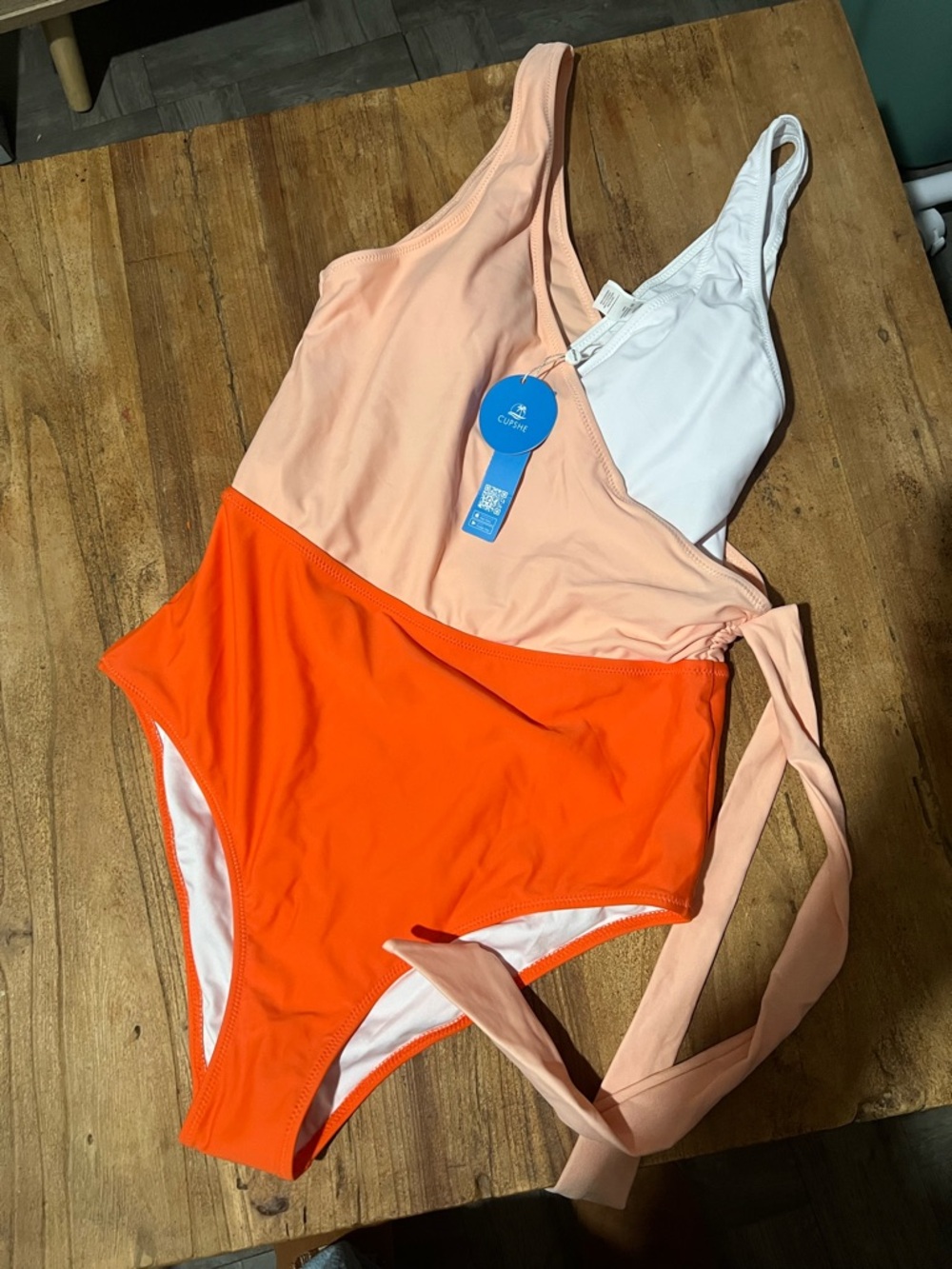 Colorblock One-Piece Swimsuit in Orange and Peach - Brand:
